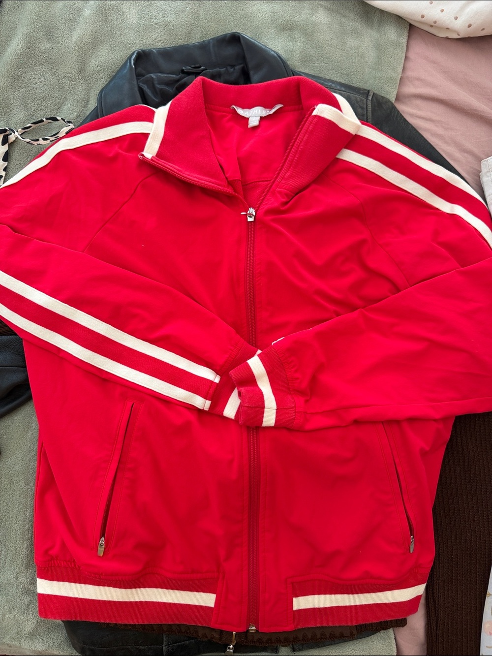 Athleta Red Track Jacket with White Stripes